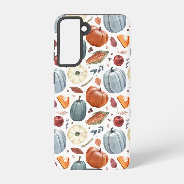 Fall Pumpkins & Autumn Leaves Pattern Samsung Galaxy S21 Case (Back)