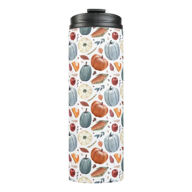 Fall Pumpkins & Autumn Leaves Pattern Thermal Tumbler (Front)