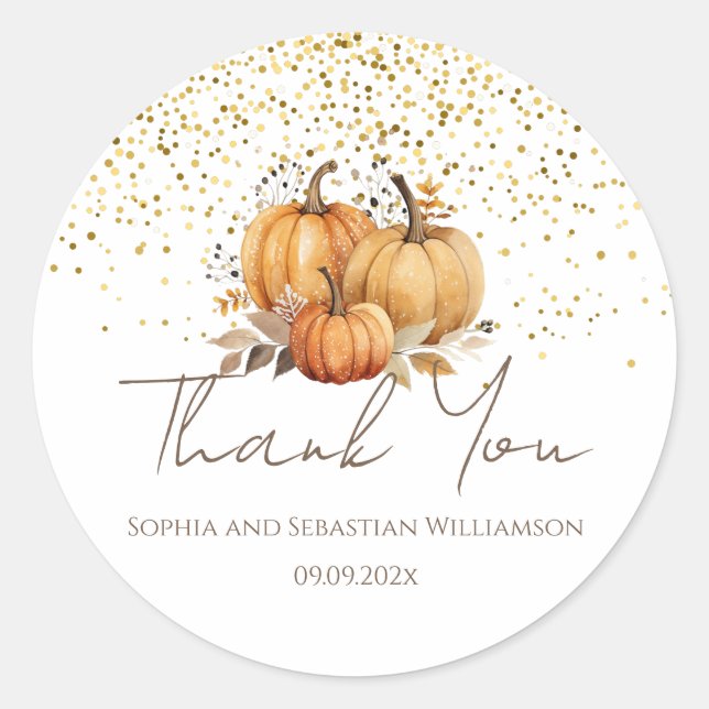 Fall Pumpkins Boho Thank You Classic Round Sticker (Front)