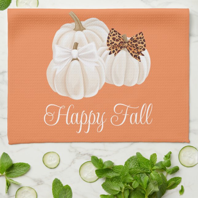 Fall Pumpkins Cute Happy Fall Tea Towel (Folded)