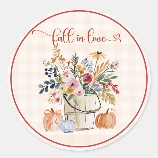 Fall Pumpkins Florals Watercolor Classic Round Sticker (Front)