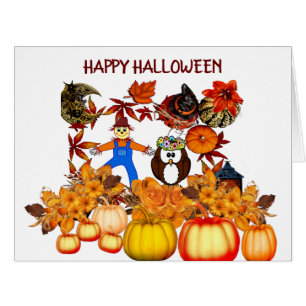 Fall Pumpkins Foliage Happy Halloween Symbols Card