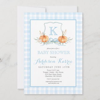 Fall Pumpkins Gingham Crest Baby Shower Invitation