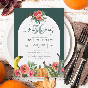 Fall Pumpkins Green Gourdious 50th Birthday Party  Invitation