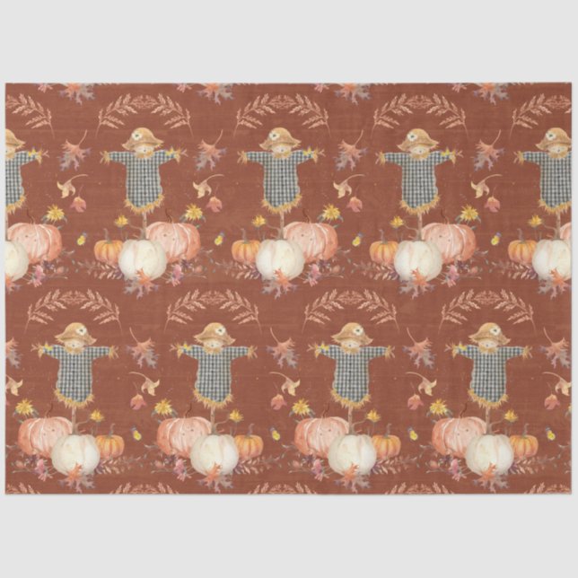 Fall Pumpkins Harvest Autumn Floral Leaf Decoupage Tissue Paper (Front)