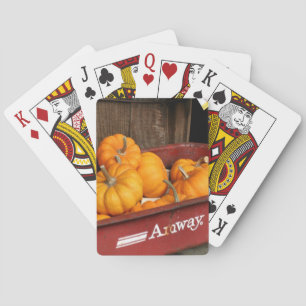 Fall Pumpkins In Old Red Wagon  Playing Cards