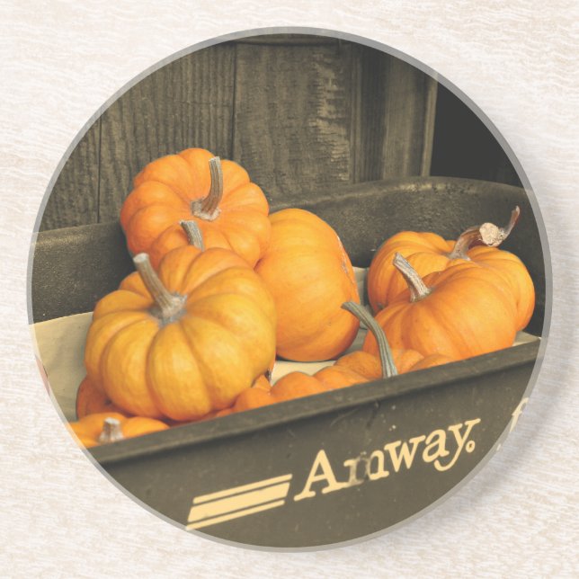 Fall Pumpkins In Wagon Sepia Coaster (Front)