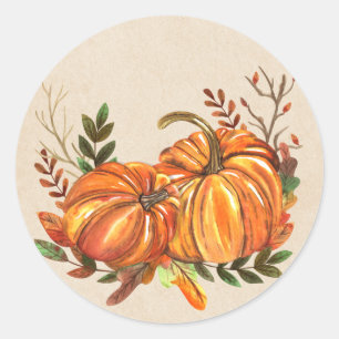 Fall Pumpkins Leaves Classic Round Sticker