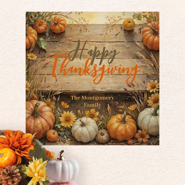 Fall Pumpkins Leaves  Rustic Wood Thanksgiving Poster (Creator Uploaded)