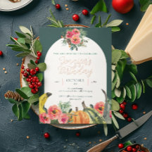 Fall Pumpkins Pink Floral Gold Birthday Party