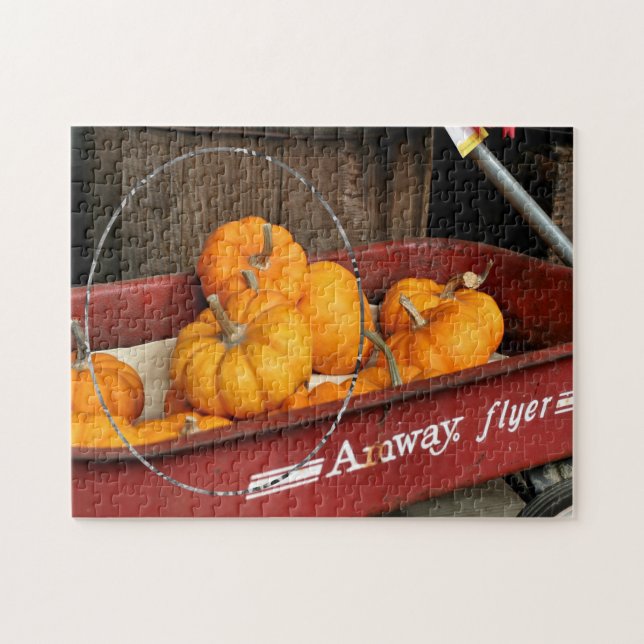 Fall Pumpkins Red Wagon Add Your Photo Jigsaw Puzzle (Horizontal)