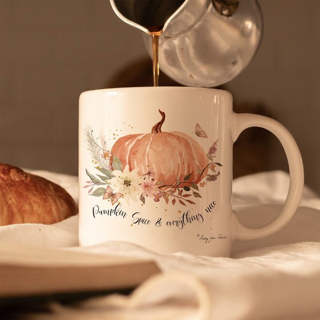 Fall Pumpkins Spice Autumn Leaves Floral Butterfly Coffee Mug (Creator Uploaded)