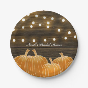 Fall Pumpkins & String Lights Rustic Bridal Shower Paper Plate