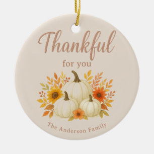Fall Pumpkins & Sunflowers   Elegant Thanksgiving Ceramic Tree Decoration