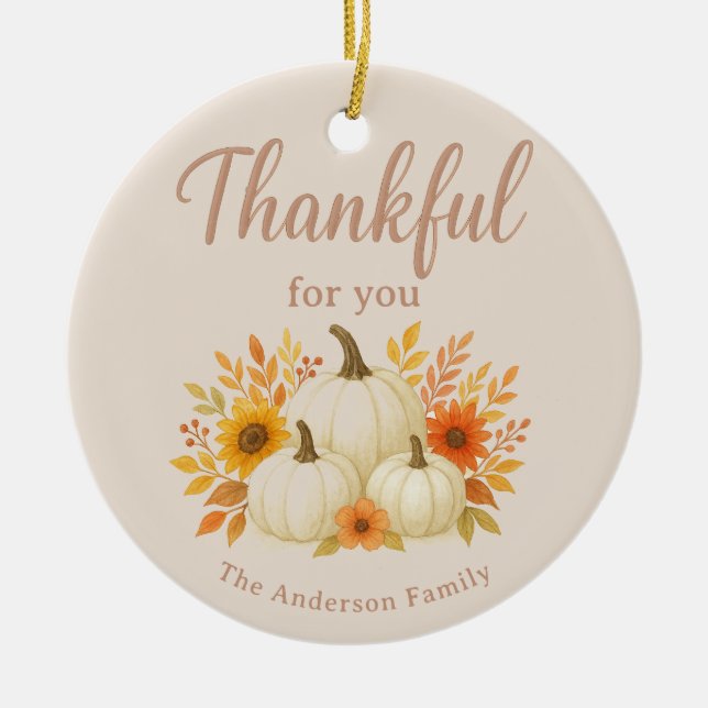 Fall Pumpkins & Sunflowers | Elegant Thanksgiving Ceramic Tree Decoration (Front)