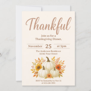 Fall Pumpkins & Sunflowers   Elegant Thanksgiving Invitation