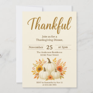 Fall Pumpkins & Sunflowers   Elegant Thanksgiving Invitation