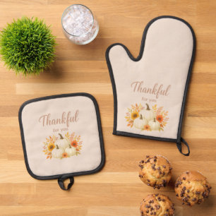 Fall Pumpkins & Sunflowers   Elegant Thanksgiving Oven Mitt & Pot Holder Set