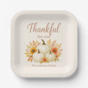 Fall Pumpkins & Sunflowers   Elegant Thanksgiving Paper Plate