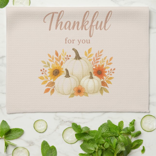 Fall Pumpkins & Sunflowers | Elegant Thanksgiving Tea Towel (Folded)