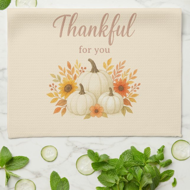 Fall Pumpkins & Sunflowers | Elegant Thanksgiving Tea Towel (Folded)