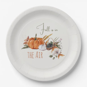 Fall Pumpkins Watercolor Autumn Leaves and Floral Paper Plate