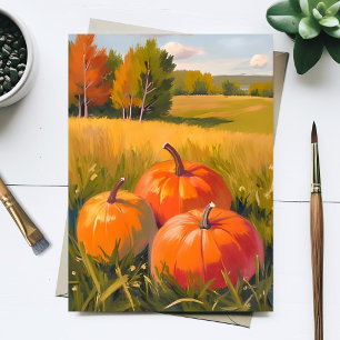 Fall Pumpkins Watercolor Autumn Meadow Painted Postcard