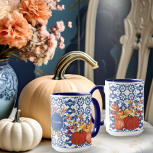 Fall Pumpkins Watercolor Floral and Autumn Leaves Mug