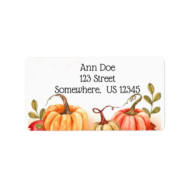 Fall Pumpkins Watercolor Pretty Autumn  Label (Front)