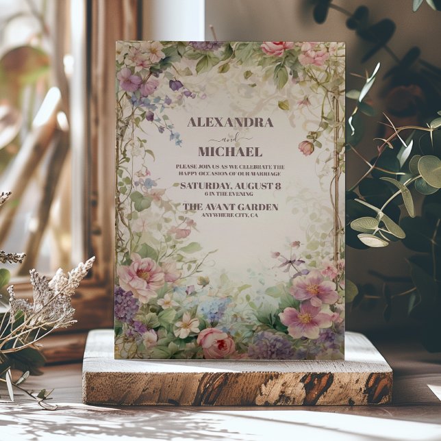Fall Purple Floral Art Nouveau  Wedding  Invitation (Creator Uploaded)