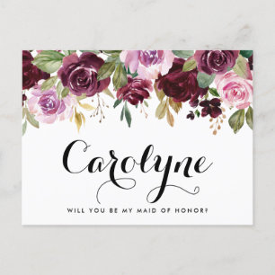 Fall Purple Flowers Will You Be My Maid of Honour Postcard
