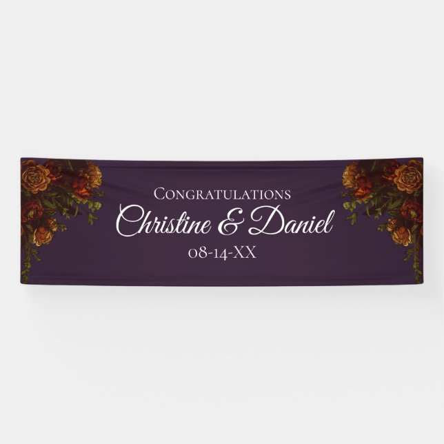 Fall Purple Rustic Orange Wedding Elegant Gothic Banner (Horizontal)