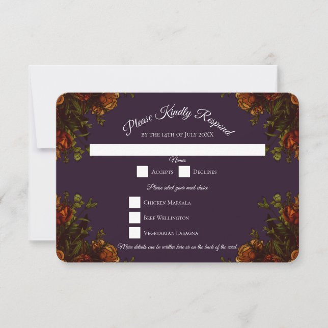 Fall Purple Rustic Orange Wedding Elegant Gothic Invitation (Front)