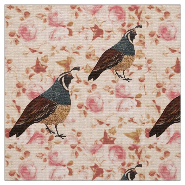 Fall Quail on Chintz Fabric (Swatch)
