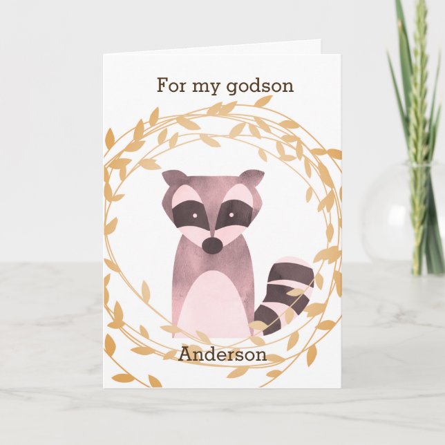 Fall Racoon Birthday Godson Card (Front)