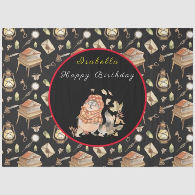 Fall Racoon Customise Text and Colour Tissue Paper (Front)