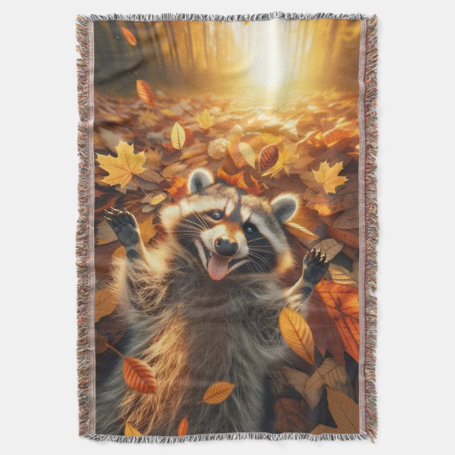 Fall Racoon Throw Blanket (Front Vertical)