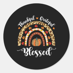 Fall Rainbow Thankful Grateful Blessed Pumpkin Classic Round Sticker