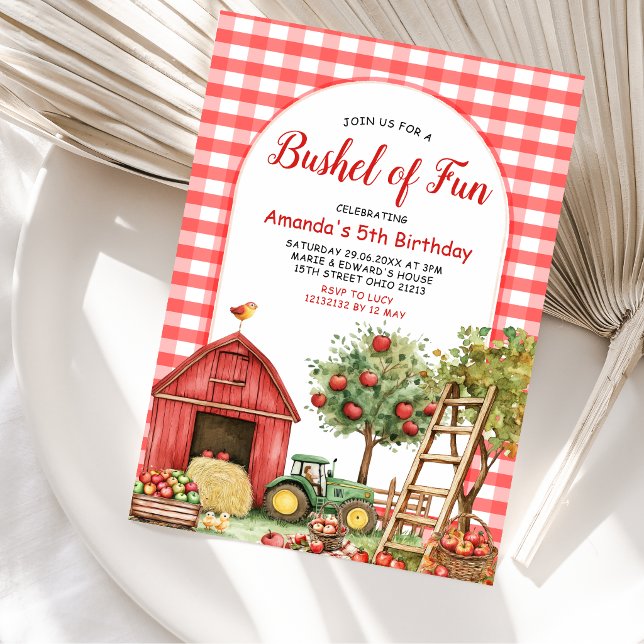 Fall Red Gingham Bushel of Fun Birthday  Invitation (Creator Uploaded)