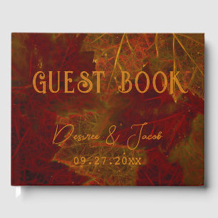 Fall Red Gold Rustic Elegant Maple Leaves Guest Book