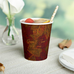 Fall Red Gold Rustic Elegant Maple Leaves Paper Cups