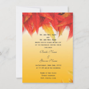 Fall red leaves wedding invitation
