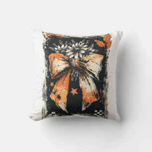 Fall Ribbon Bow Distressed Cushion
