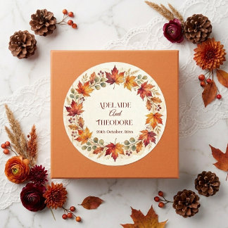 Fall Romance Autumn Bliss | Ivory Burgundy Wedding Classic Round Sticker