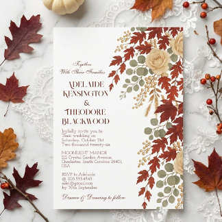Fall Romance Autumn Bliss | Ivory Burgundy Wedding Invitation