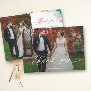 Fall Romantic Bold Teal Orange Wedding Photos  Thank You Card