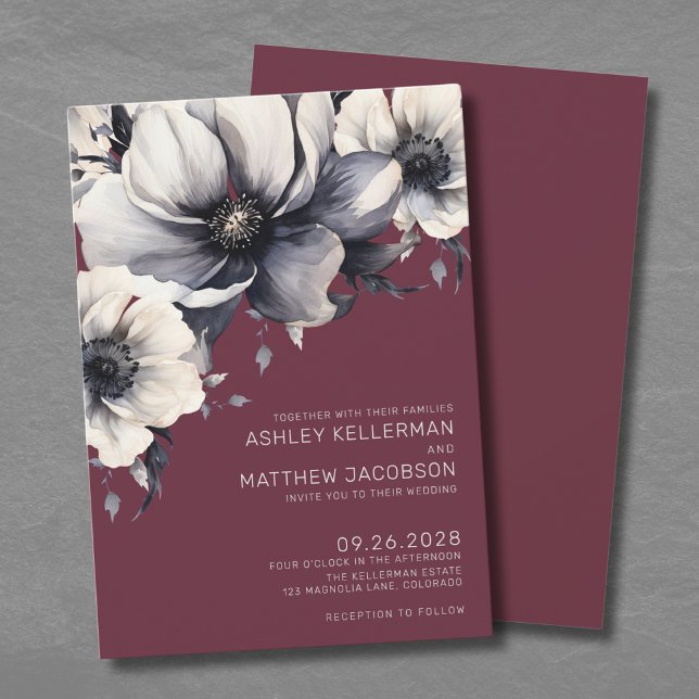 Fall Romantic Burgundy Floral Wedding Invitation (Fall Romantic Burgundy Floral Wedding Invitation)