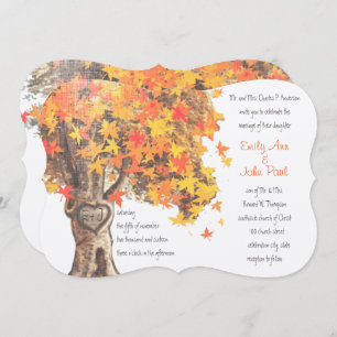 Fall Romantic Rustic Tree Orange Yellow Wedding Invitation