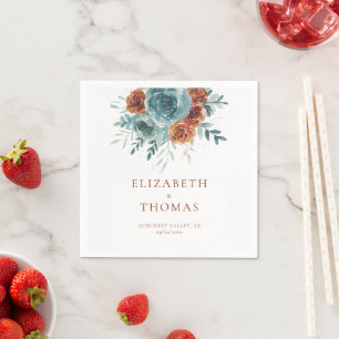 Fall Romantic Soft Teal Orange Elegant Wedding Napkin