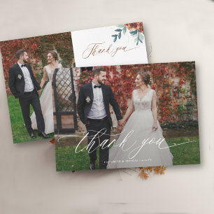 Fall Romantic Soft Teal Orange Wedding Photos Thank You Card